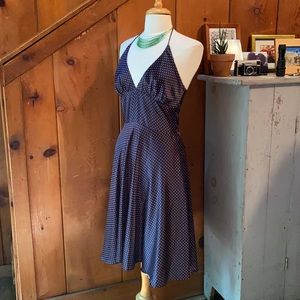 Polka Dot Halter Midi Dress in Navy